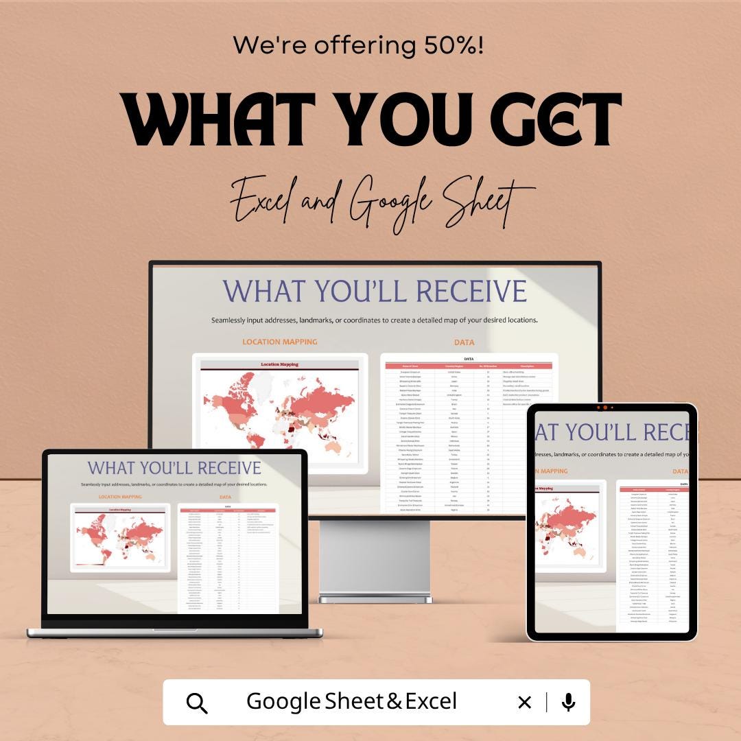 Location Mapping Template  | Geographic Data Visualization | Map Dashboard Tracker | Business Location Analysis