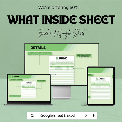 IT Monthly Accounting Close Checklist Template | Month-End Close Checklist | Accounting Task Tracker | Finance Close Process Sheet