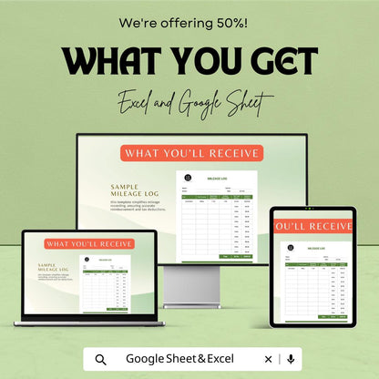 Sample Mileage Log Sheet | Excel and Google Sheets Template | Track Mileage, Trip Purpose, & Expenses | Travel Reimbursement Log