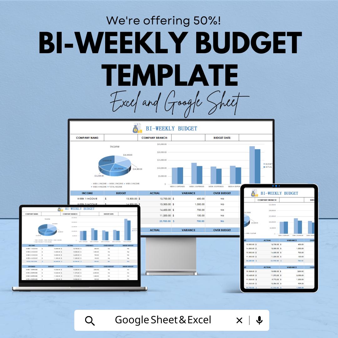 Bi-Weekly Budget Template | Paycheck Budget Planner Spreadsheet | Income and Expense Tracker | Excel & Google Sheets