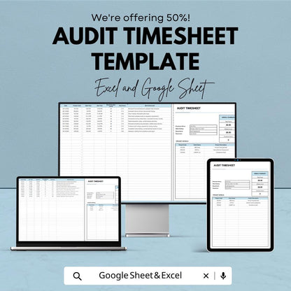 Audit Timesheet Template | Auditor Time Tracking Sheet | Compliance & Activity Log | Excel and Google Sheets | Audit Work Tracker