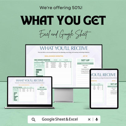 Small Business Marketing Template | Marketing Plan Spreadsheet | Marketing KPI Tracker | Small Business Strategy Template |