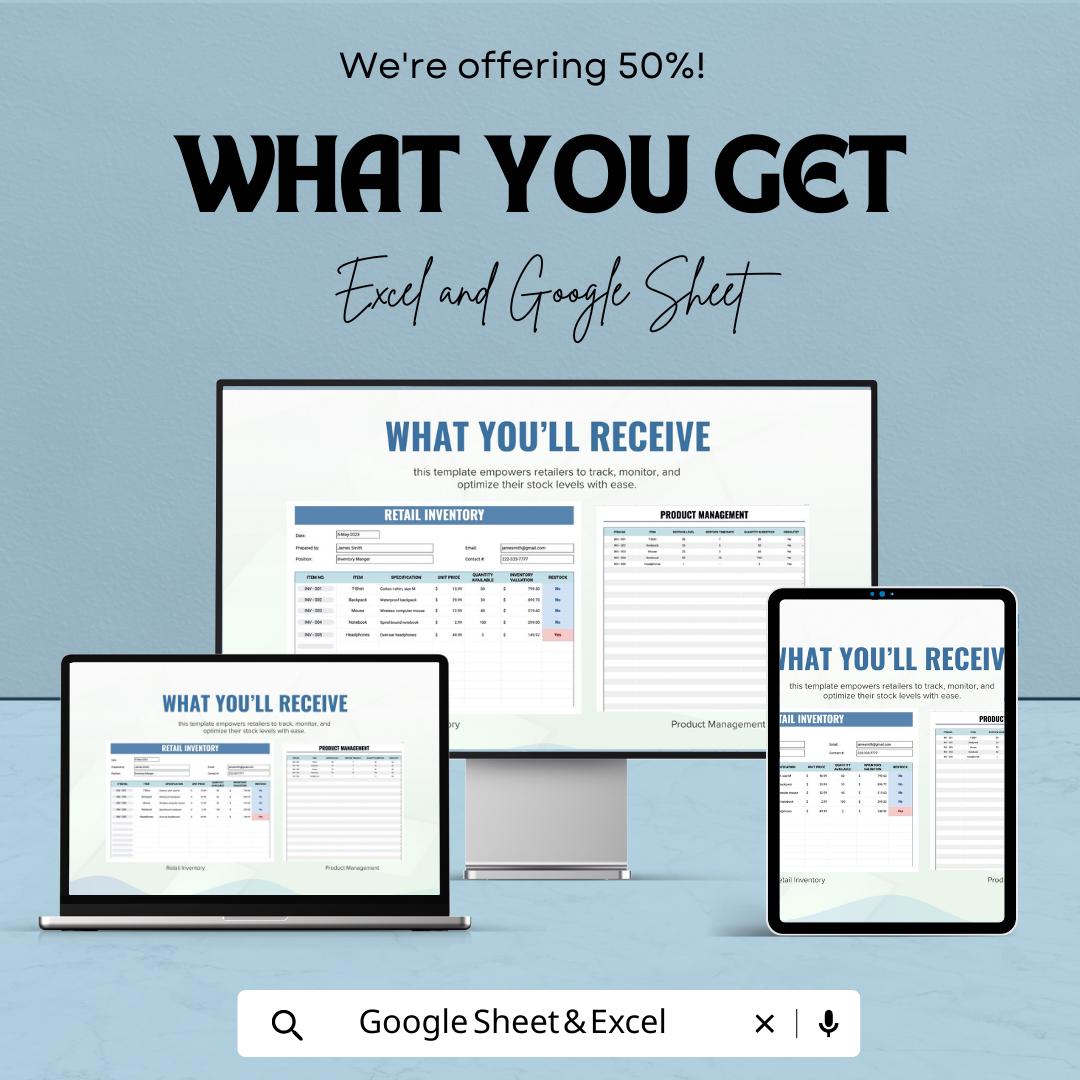 Retail Inventory Template Excel & Google Sheets | Store Inventory Tracker | Stock Management Spreadsheet | Small Business Inventory Log