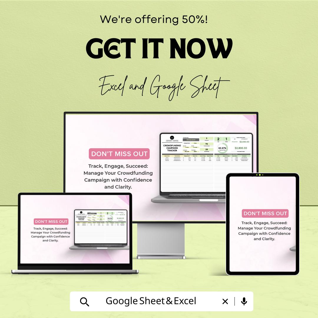 Startup Crowdfunding Campaign Tracker Template | Kickstarter Tracker Excel and Google Sheets | Fundraising & Donor Management Tool