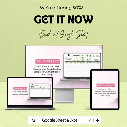 Startup Crowdfunding Campaign Tracker Template | Kickstarter Tracker Excel and Google Sheets | Fundraising & Donor Management Tool