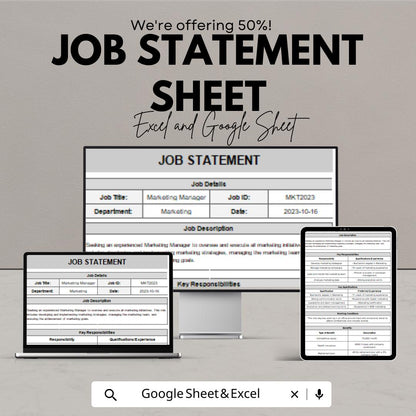 Job Statement Sheet | Google Sheets & Excel | Editable Job Description Template | HR Document | Instant Download | PDF + XLSX Format