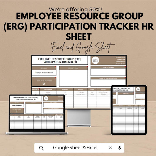 Employee Resource Group (ERG) Participation Tracker HR Sheet - Excel and Google Sheet - Monitor Diversity, Engagement & Event Attendance |