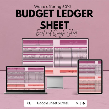 Budget Ledger Sheet - Excel & Google Sheets Template for Financial Tracking | Monthly Budget Planner, Expense Tracker, Budgeting Tool