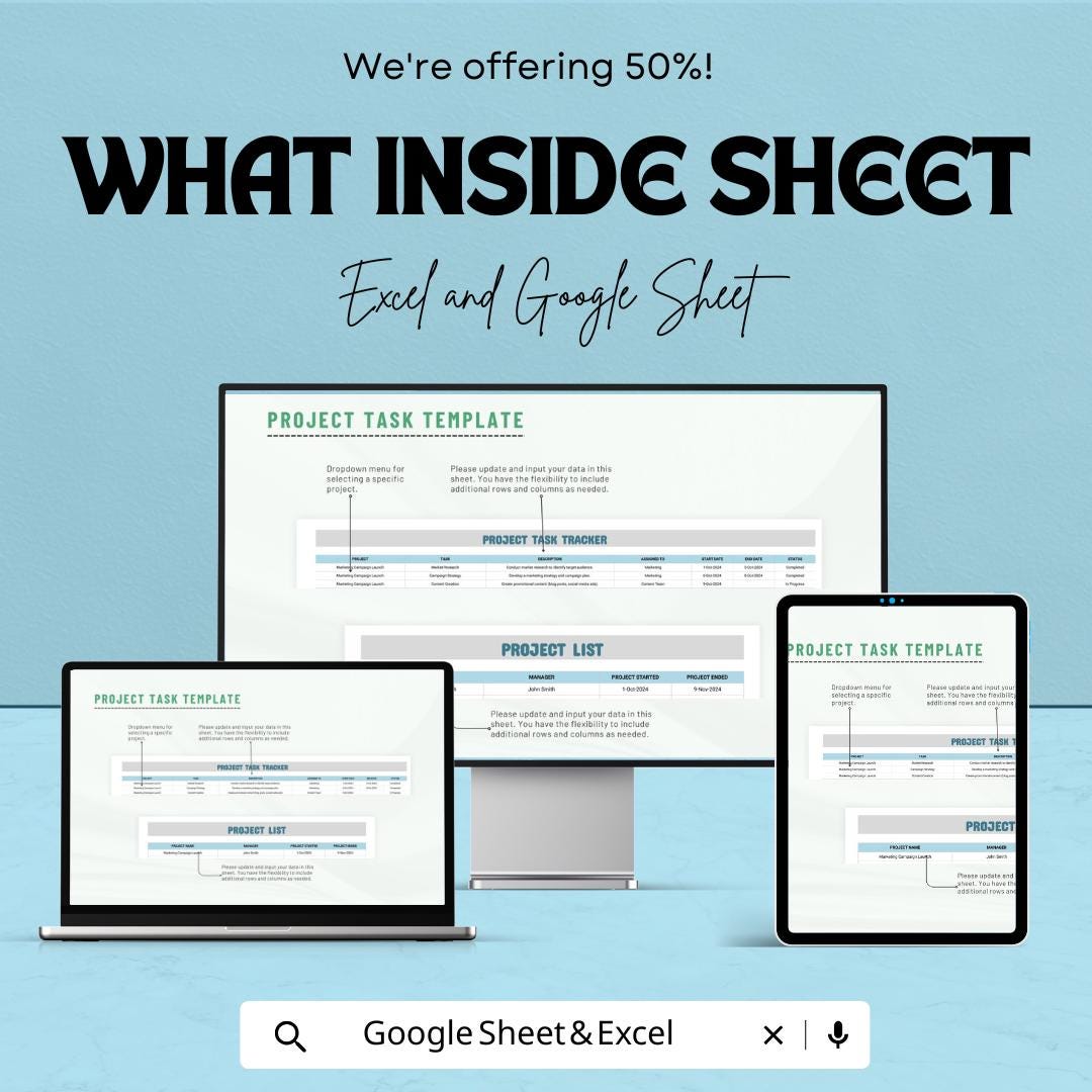 Project Task Template | Task Management Sheet | Project Planner Checklist | Editable Task Tracker | Project Planning Template for Teams