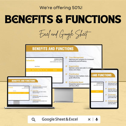 Weekly Schedule Sheet – Excel & Google Sheet Template | Employee and Task Planner | 50% Off