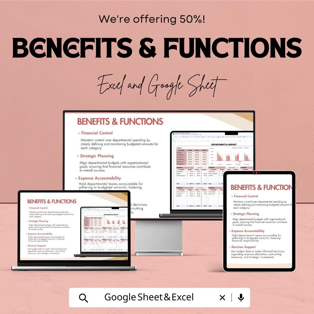 Departmental Budget Template | Excel and Google Sheets Expense Tracker | Business Budget Planner | Financial Management Spreadsheet |