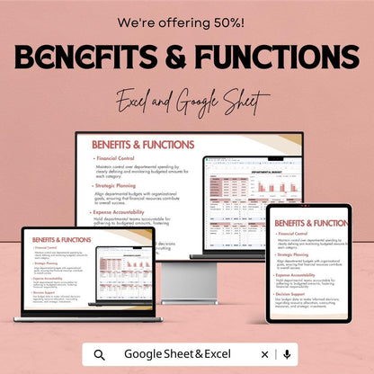 Departmental Budget Template | Excel and Google Sheets Expense Tracker | Business Budget Planner | Financial Management Spreadsheet |