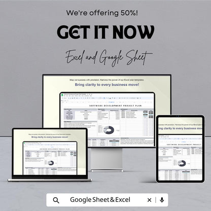 Software Development Project Plan Sheet – Editable Google Sheet and Excel | Gantt Chart Template | Software Task & Budget Tracker