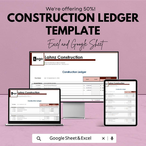 Construction Ledger Template | Excel Construction Accounting Spreadsheet | Google Sheets Ledger Tracker | Contractor Expense Tracker |