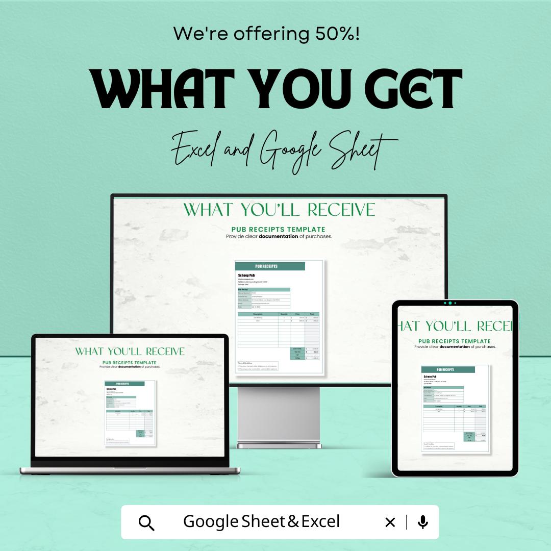 Pub Receipts Sheet Template - Excel & Google Sheet for Easy Financial Tracking