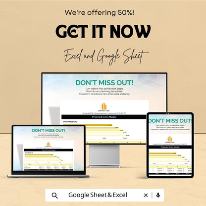 Projected Gross Margin Template | Gross Margin Calculator | Profit Forecasting Tool | Business Financial Planning Template