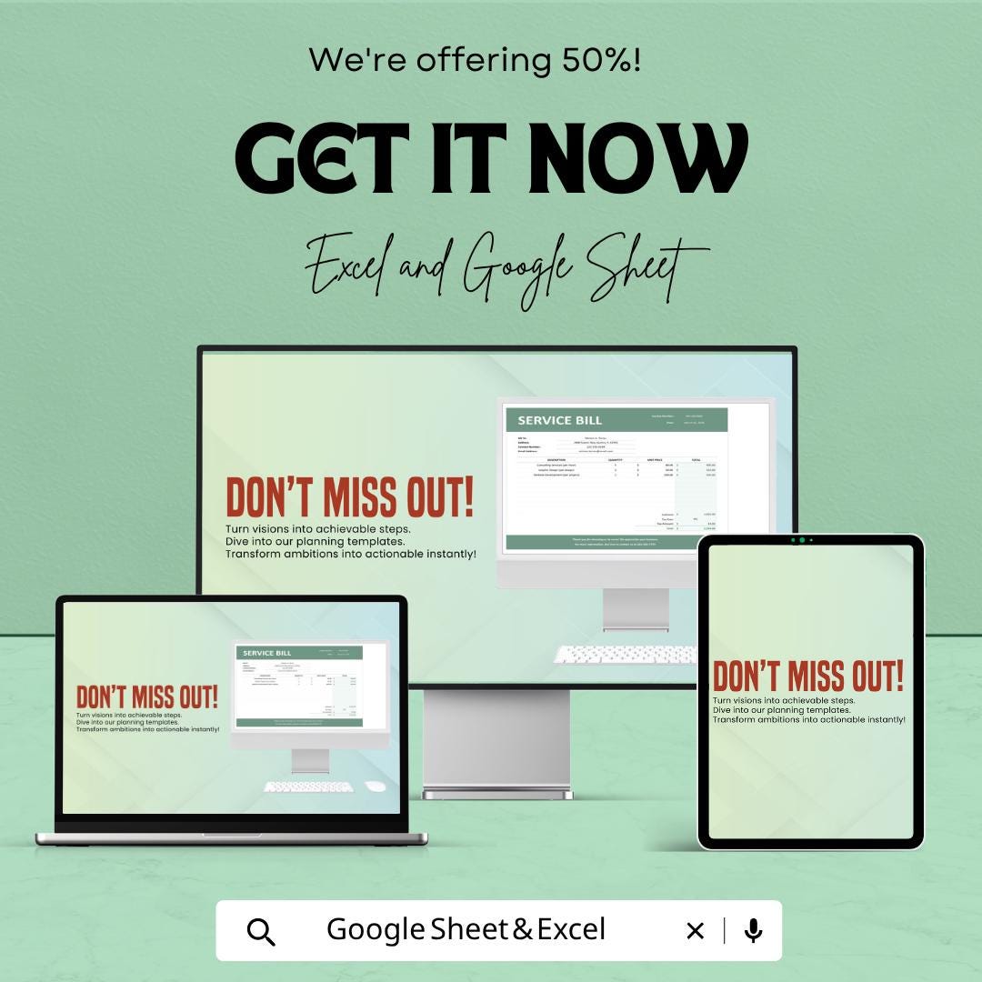 Service Bill Template | Invoice Billing Spreadsheet | Service Invoice Tracker | Excel & Google Sheets | Business Payment Management Sheet