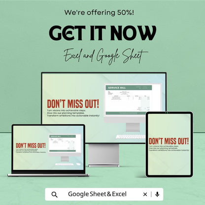 Service Bill Template | Invoice Billing Spreadsheet | Service Invoice Tracker | Excel & Google Sheets | Business Payment Management Sheet