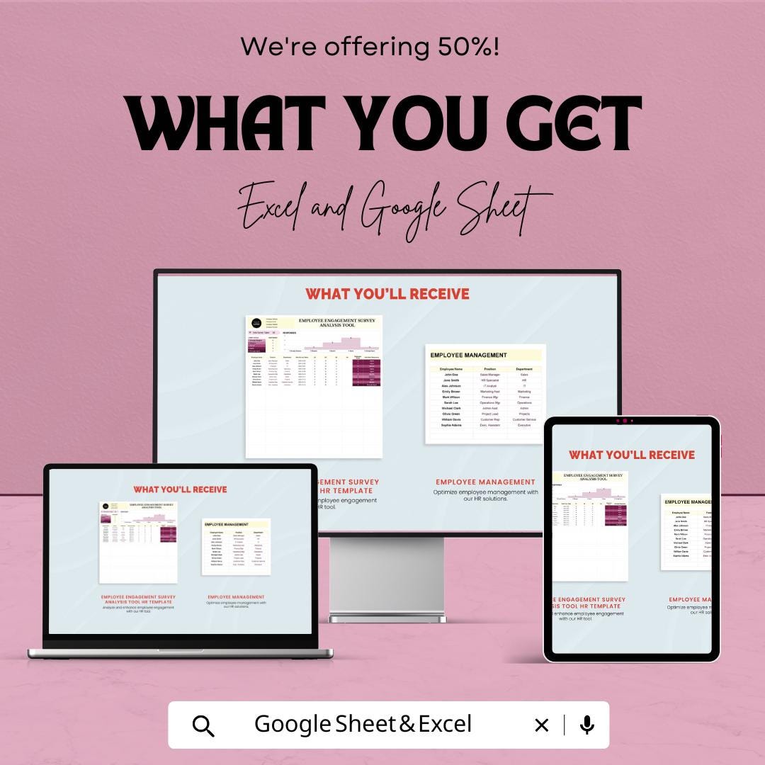 Employee Engagement Survey Analysis Tool | HR Survey Analysis Template | Excel & Google Sheets | Employee Feedback Dashboard