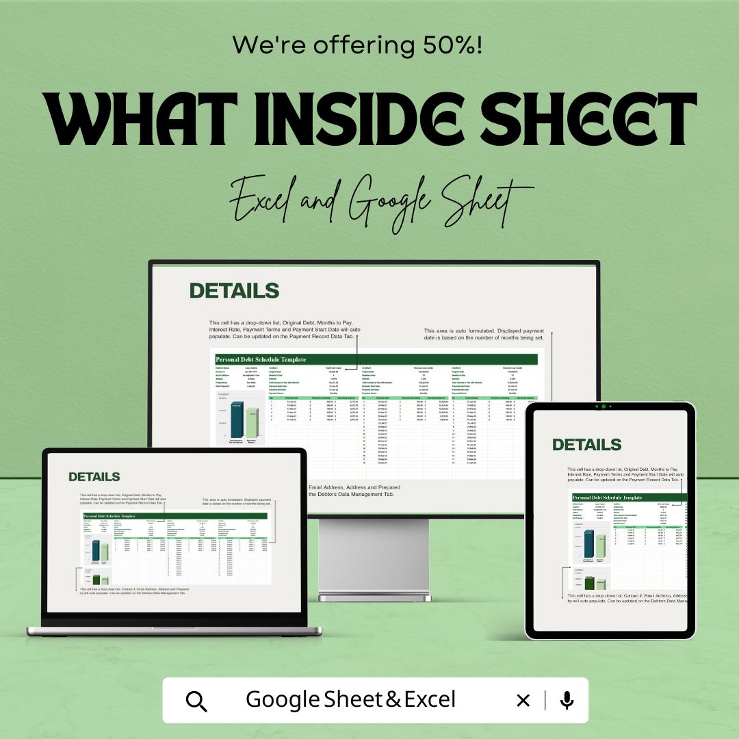 ersonal Debt Schedule Template | Debt Tracker Spreadsheet | Loan Repayment Planner | Excel & Google Sheets Budget Tool