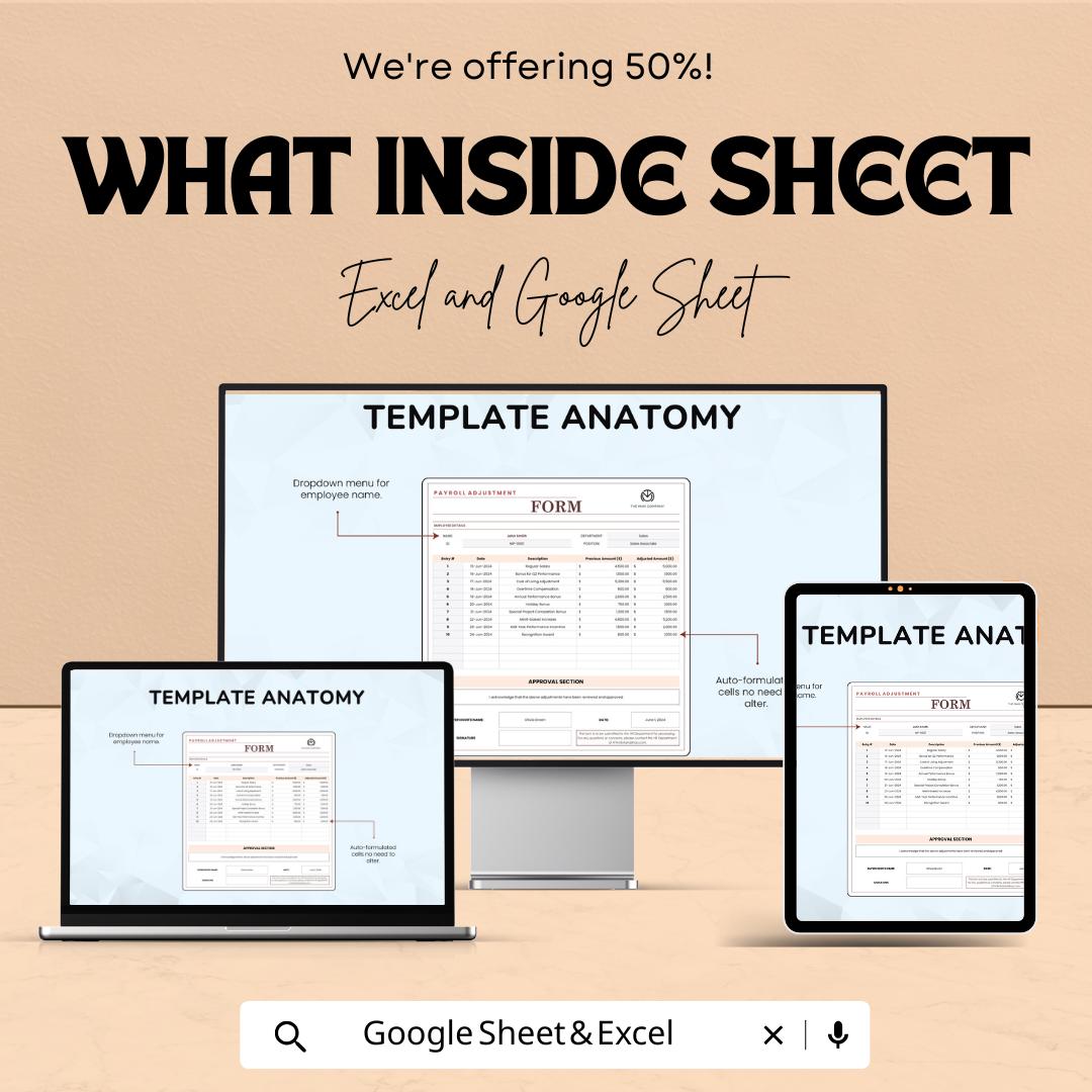 Payroll Adjustment Form | Excel & Google Sheets | Salary Change Tracker | Employee Compensation Template | HR Spreadsheet