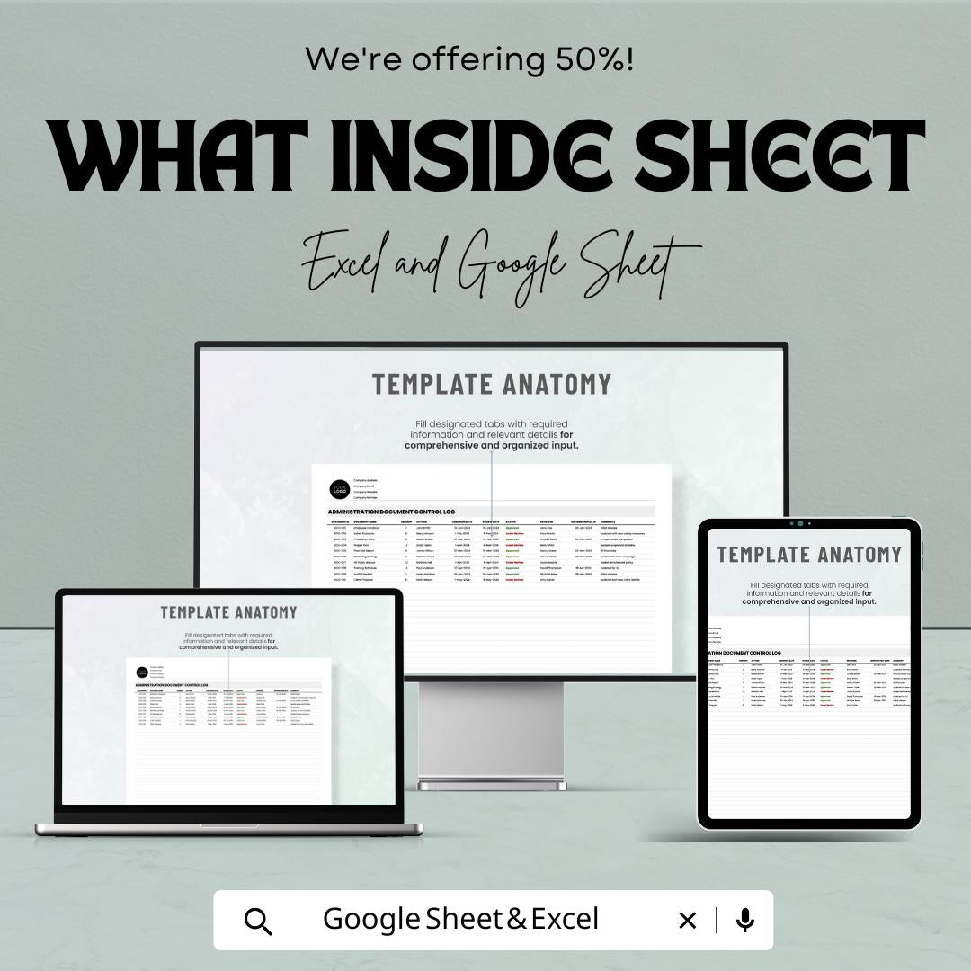 Administration Document Control Log Sheet – Excel & Google Sheets – Document Tracking, Approval Log, Revision History Tracker