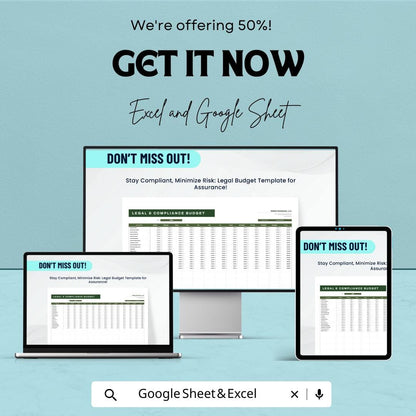Legal and Compliance Budget Template | Legal Expense Tracker | Compliance Budget Spreadsheet | Business Budget Planner