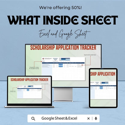 Scholarship Application Tracker Template for Excel & Google Sheets | Scholarship Planner Spreadsheet | Scholarship Deadline Tracker |
