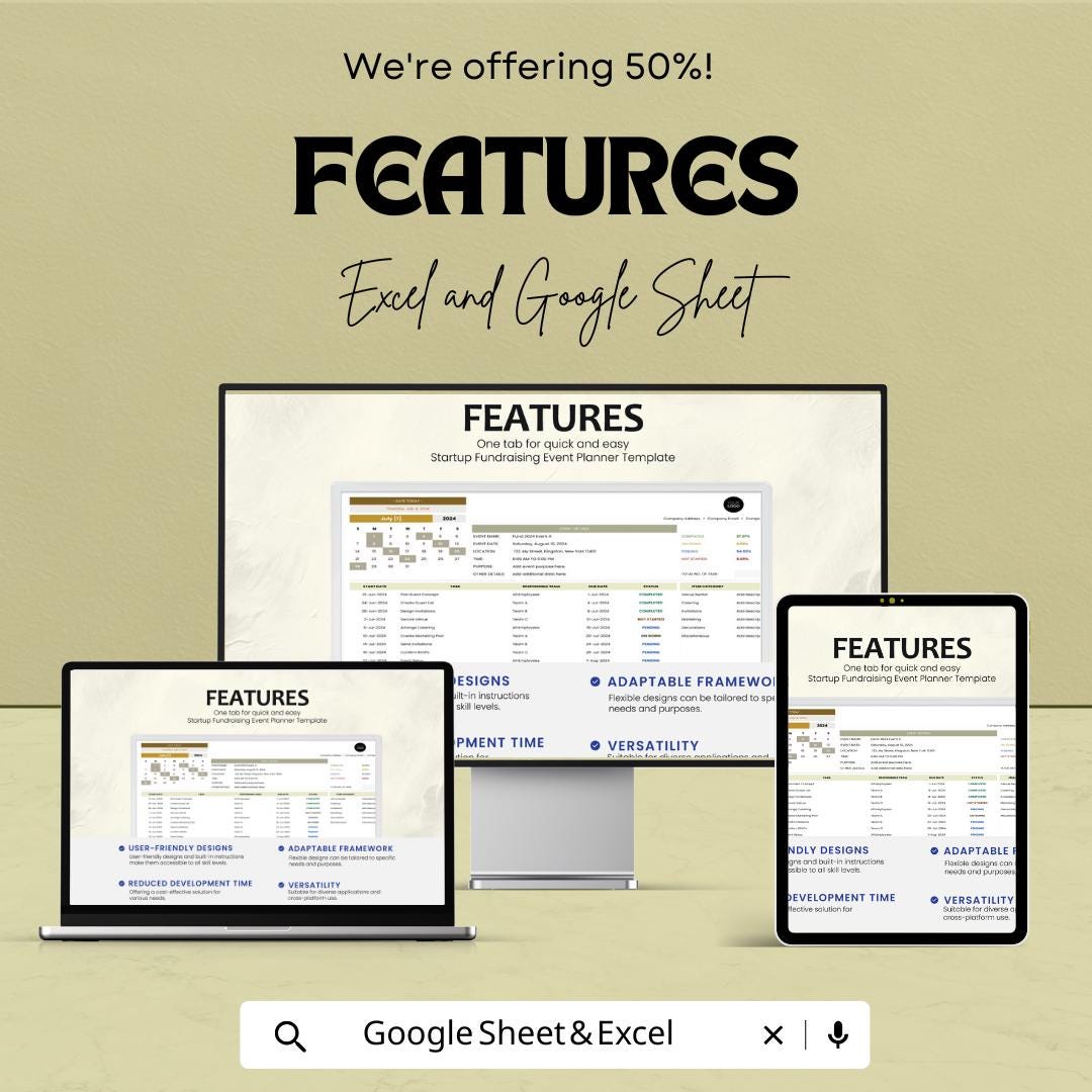 Startup Fundraising Event Planner Sheet – Excel and Google Sheets | Event Budget Tracker | Fundraising Goal Setting & Campaign Planning