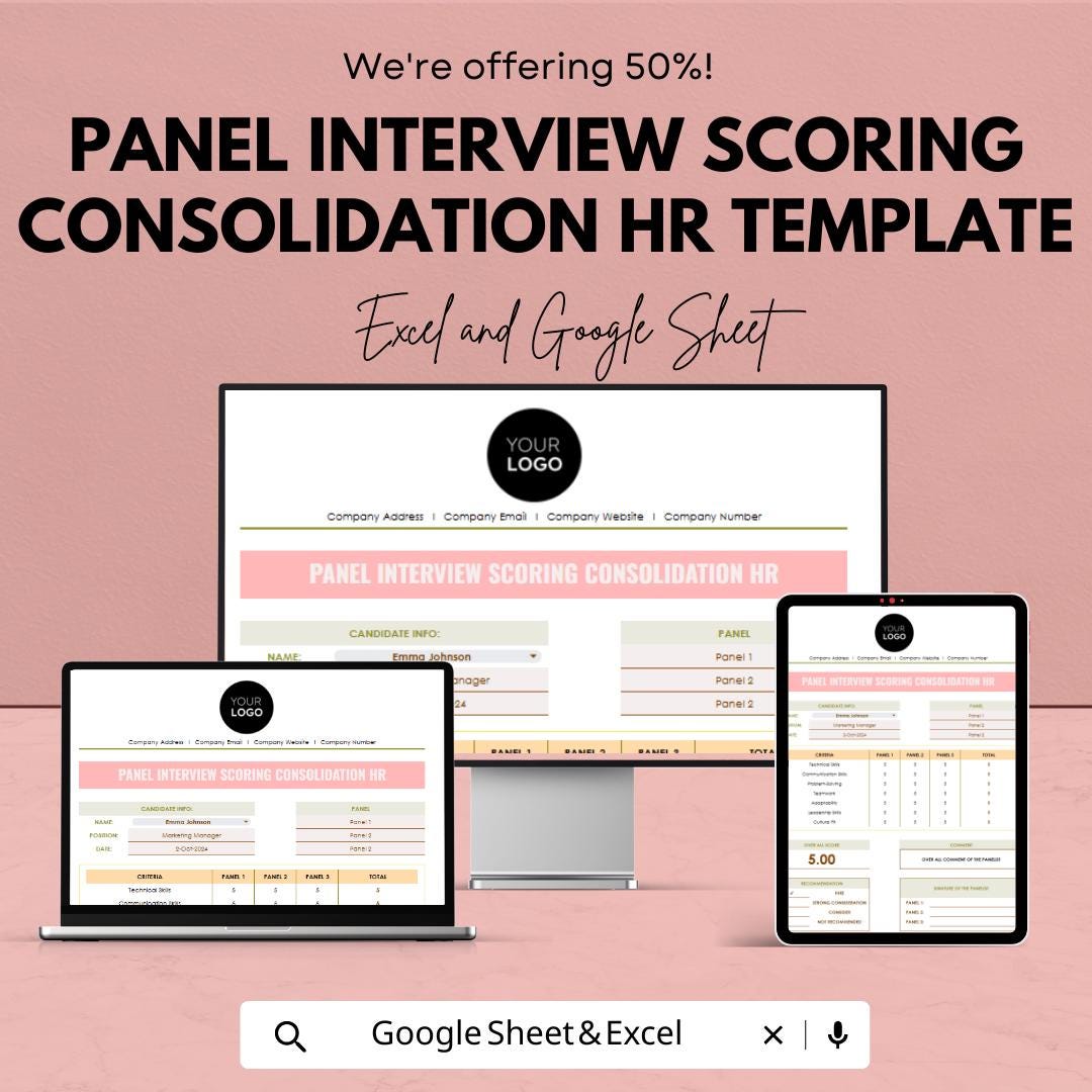 Panel Interview Scoring Template | Interview Evaluation Scorecard | HR Candidate Assessment Tracker | Hiring Score Sheet