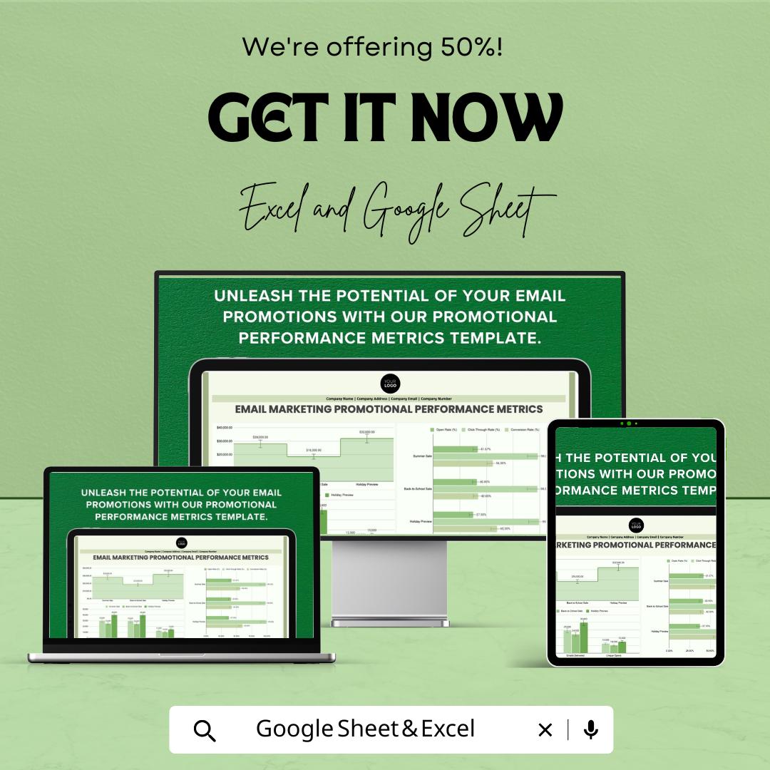 Email Marketing Promotional Performance Metrics Template | Excel & Google Sheets | Email KPI Dashboard | Email Campaign Analytics Tracker |
