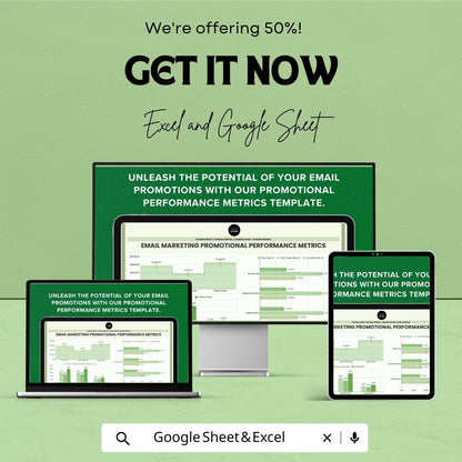 Email Marketing Promotional Performance Metrics Template | Excel & Google Sheets | Email KPI Dashboard | Email Campaign Analytics Tracker |