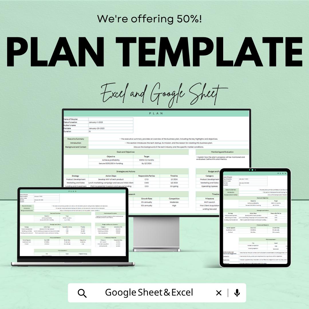 Plan Template | Project Planning Spreadsheet | Goal Tracker Organizer | Excel & Google Sheets | Business and Personal Planning Sheet