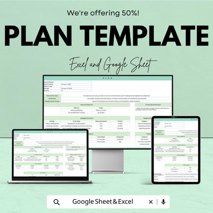 Plan Template | Project Planning Spreadsheet | Goal Tracker Organizer | Excel & Google Sheets | Business and Personal Planning Sheet