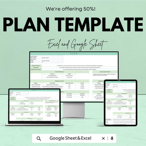 Plan Template | Project Planning Spreadsheet | Goal Tracker Organizer | Excel & Google Sheets | Business and Personal Planning Sheet