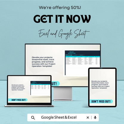 Project Operation Template, Project Management Excel Sheet, Operations Tracker, Google Sheets Project Planner, Task Timeline Dashboard