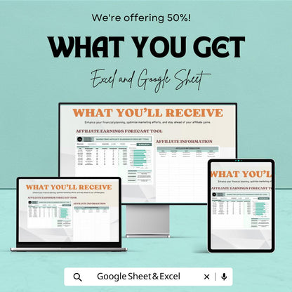 Marketing Affiliate Earnings Forecast Tool Sheet | Excel and Google Sheets | Track Affiliate Performance | Affiliate Marketing Tracker