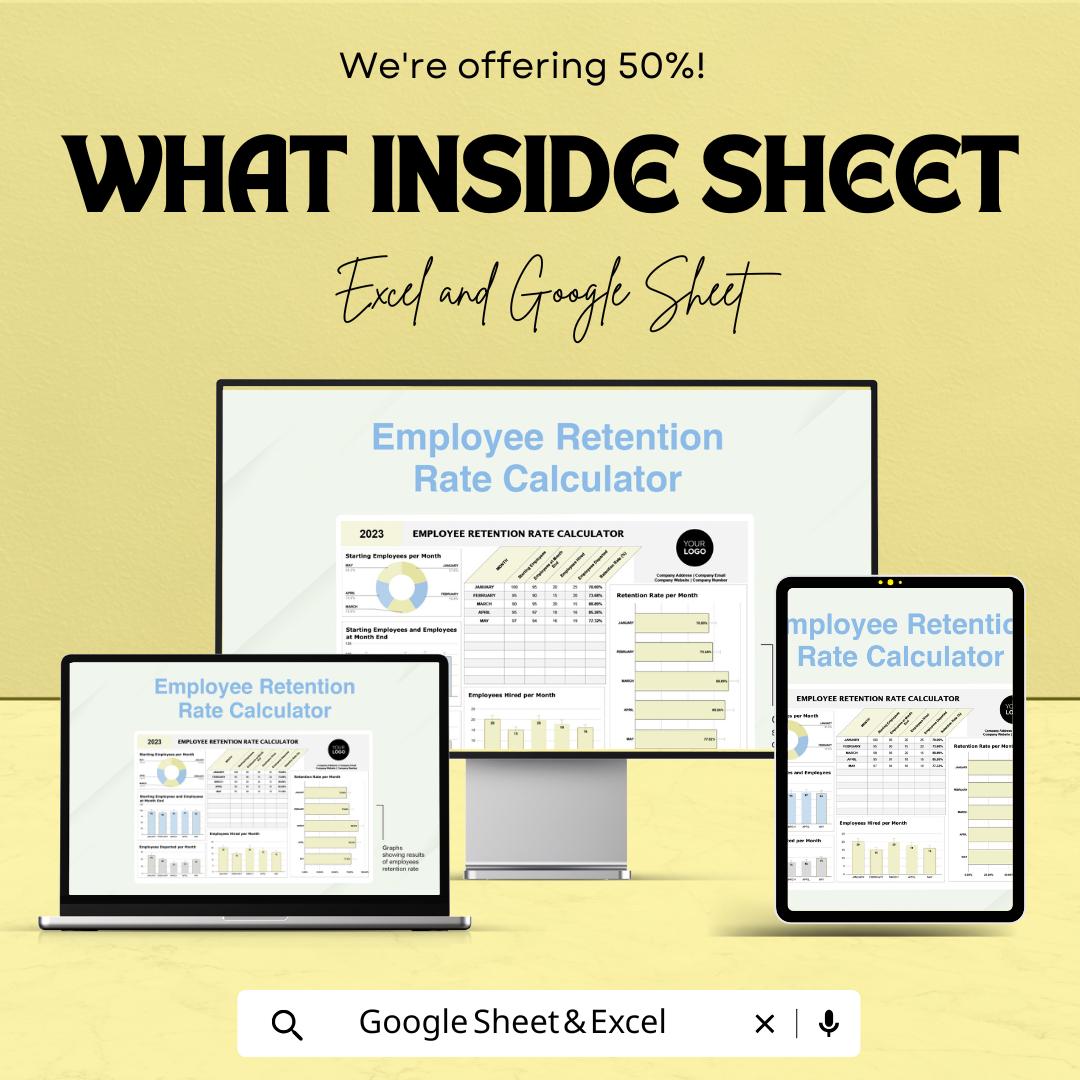 Employee Retention Rate Calculator HR Sheet | Excel and Google Sheets Template | Employee Tracking & Retention Data | Customizable HR