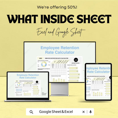 Employee Retention Rate Calculator HR Sheet | Excel and Google Sheets Template | Employee Tracking & Retention Data | Customizable HR