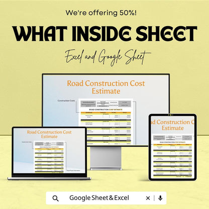 Road Construction Cost Estimate Template Excel Google Sheets | Construction Estimate Spreadsheet | Project Cost Calculator |