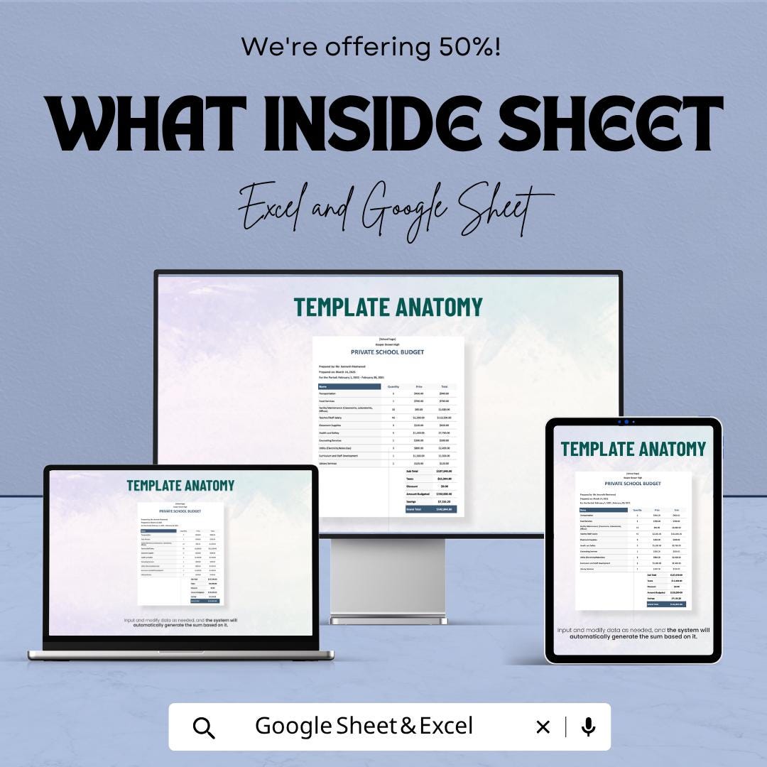 Private School Budget Template | School Finance Spreadsheet | Educational Budget Planner | Tuition Revenue Tracker |