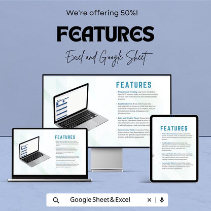 IT Employee Timesheet Template | Project Time Tracking Spreadsheet | Weekly Timesheet | IT Work Log | Staff Time Tracker