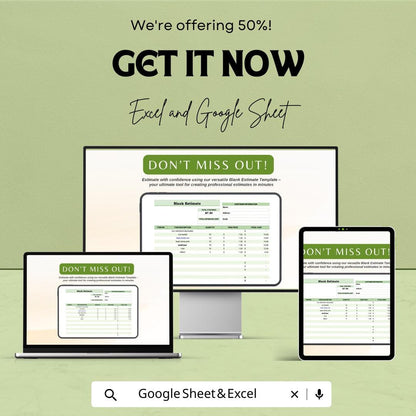 Blank Estimate Sheet | Excel & Google Sheets Template | Professional Estimate Template | Instant Download | Customizable Estimate Format