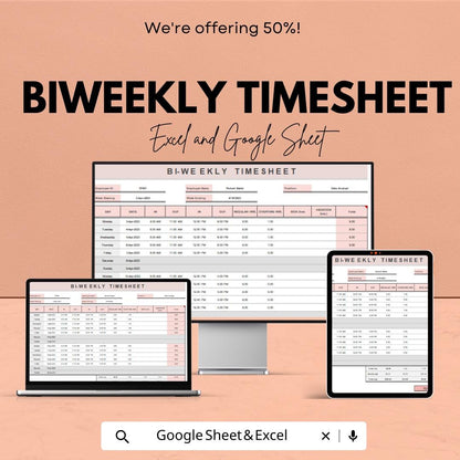 Biweekly Timesheet Template - Easy Excel & Google Sheet for Payroll Tracking, Time Management, and Task Logging