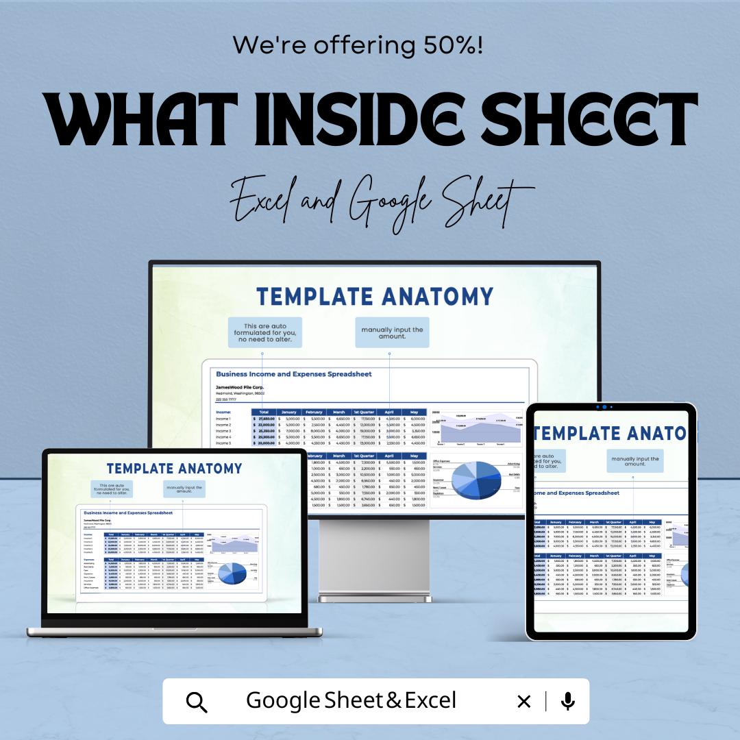 Small Business Income and Expenses Spreadsheet Template | Income Expense Tracker | Business Budget Worksheet | Finance Tracker