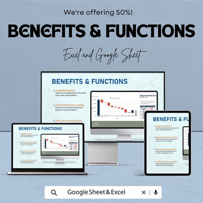 Budget Waterfall Chart Template | Waterfall Chart Spreadsheet | Budget Analysis Template | Excel & Google Sheets | Income Expense