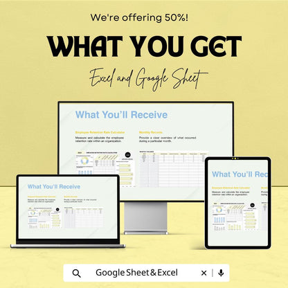 Employee Retention Rate Calculator HR Sheet | Excel and Google Sheets Template | Employee Tracking & Retention Data | Customizable HR