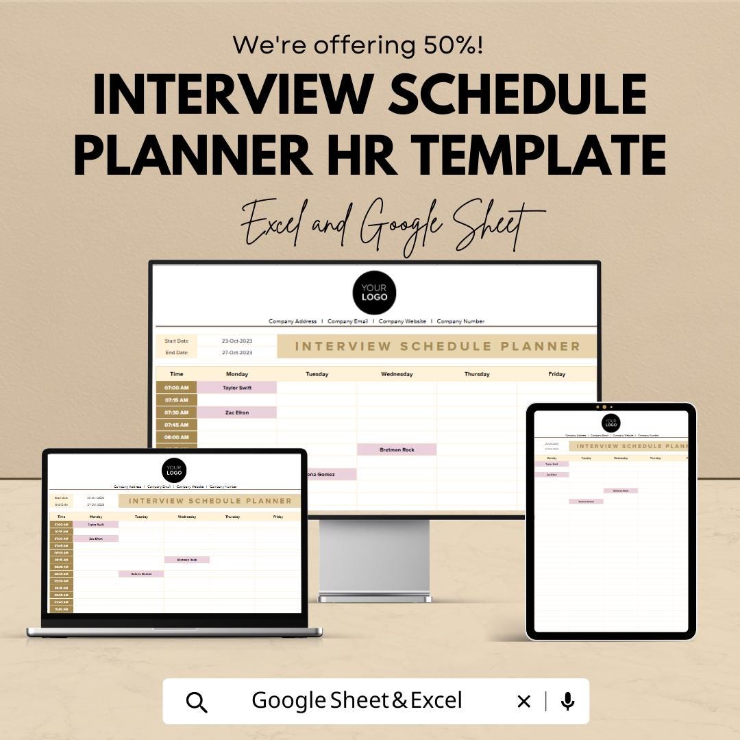 Interview Schedule Planner HR Template | Excel & Google Sheets Hiring Calendar | Interview Tracker Spreadsheet | HR Recruitment Dashboard