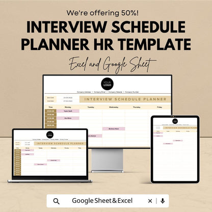 Interview Schedule Planner HR Template | Excel & Google Sheets Hiring Calendar | Interview Tracker Spreadsheet | HR Recruitment Dashboard
