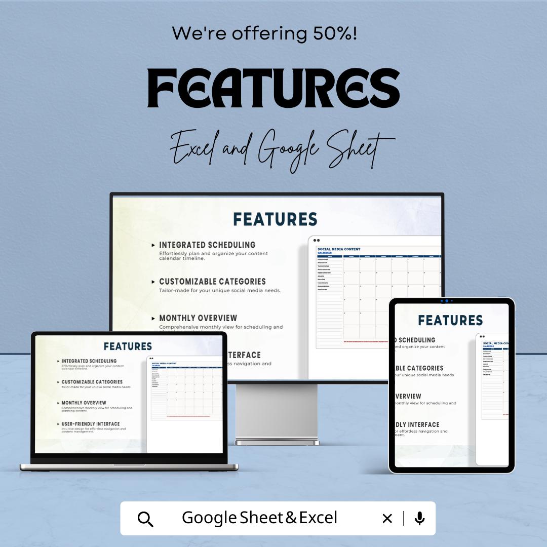Advertising Social Media Content Calendar Template | Monthly Social Media Planner | Marketing Content Schedule | Social Media  Calendar